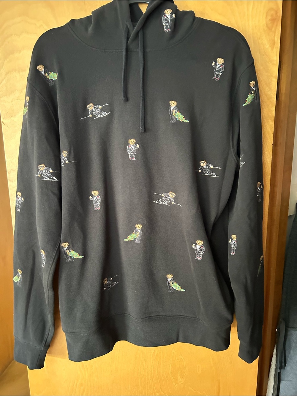 Ralph Lauren Black Hoodie with Embroidered Polo Bear Motifs